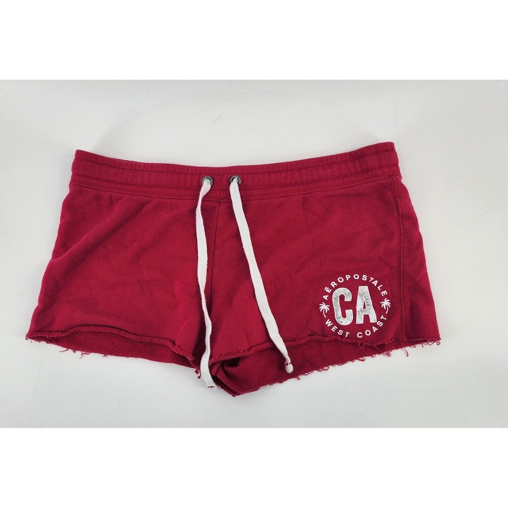 Aeropostale West Coast CA Red Fleece Lounge Shorts Raw Hem L